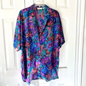 Vintage Victoria's Secret M/L Gold Label Pajama Top Floral Pearl Buttons